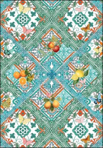 Mediterranean tiles and citrus fruit teal I