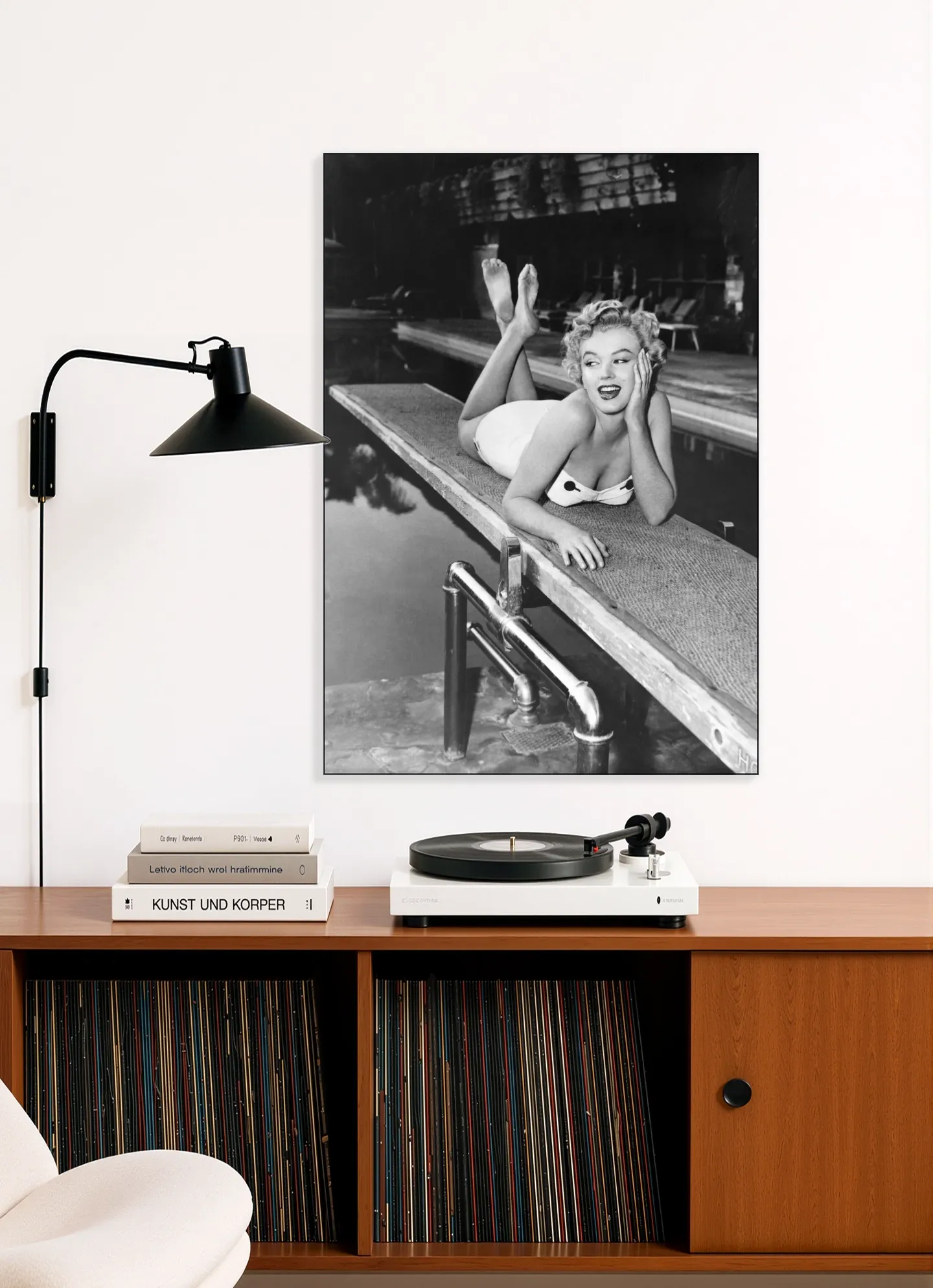Marilyn Monroe lying on a springboard in California