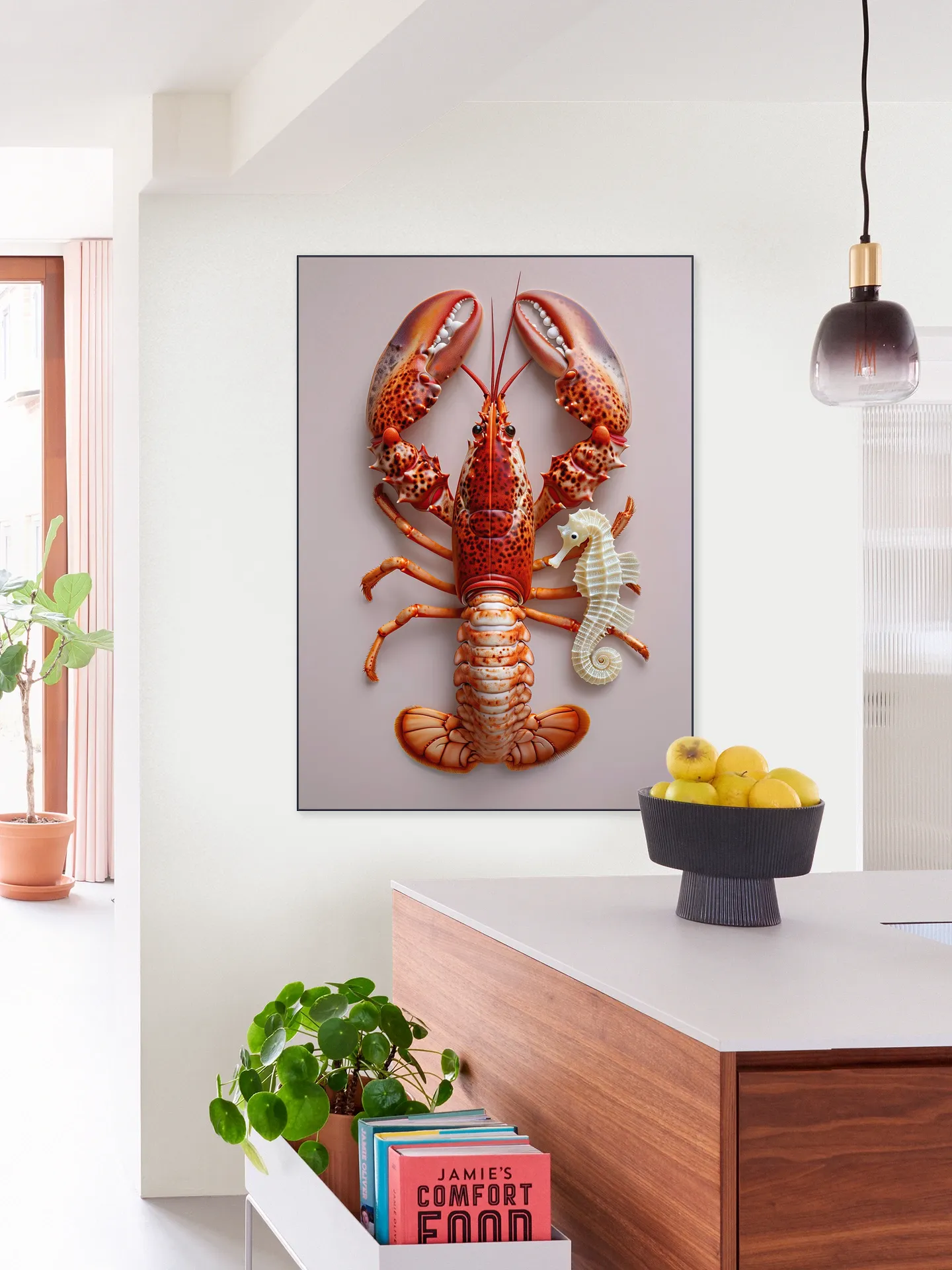 Red Lobster with Seahorse - Pastel Pink