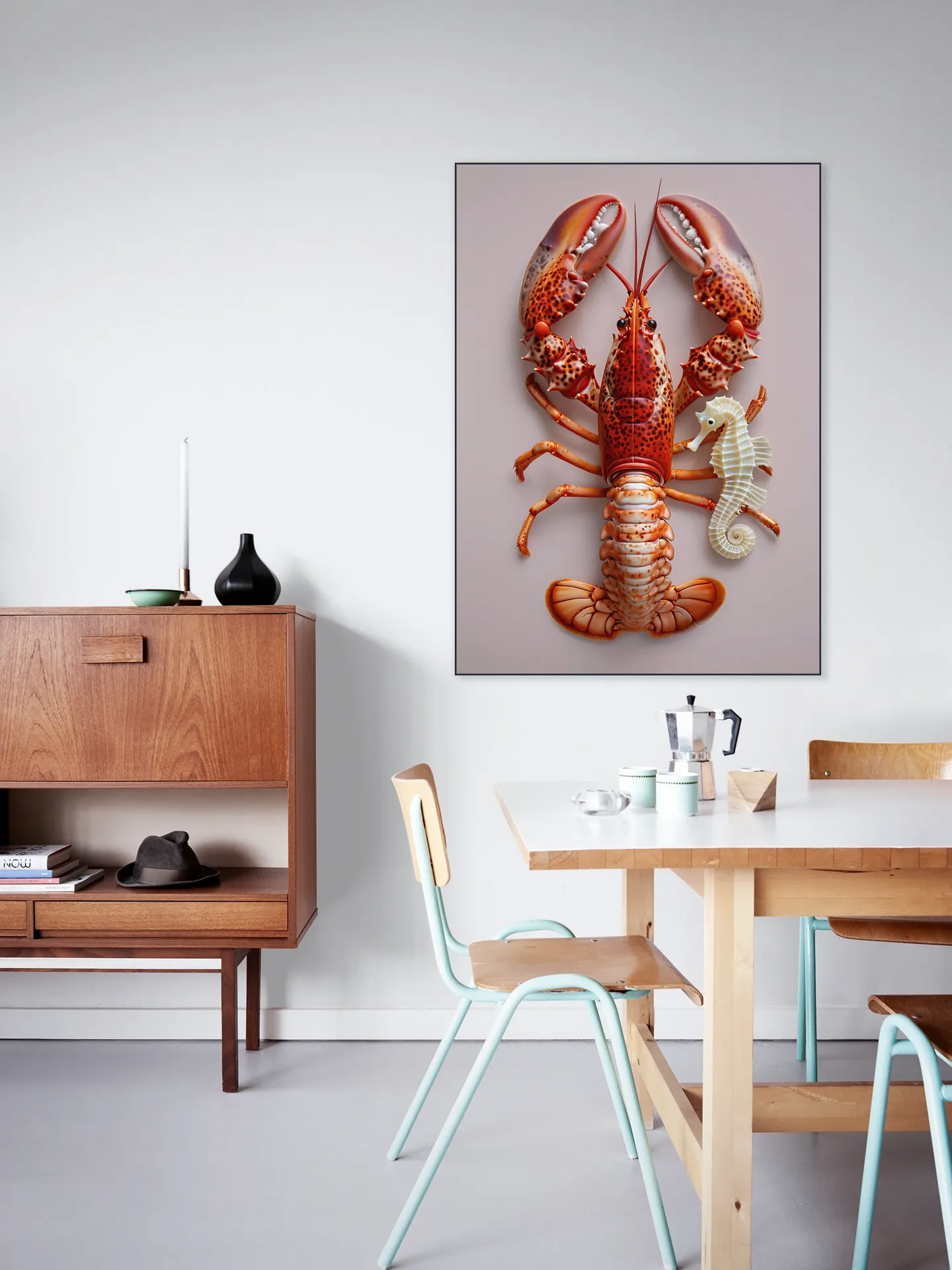 Red Lobster with Seahorse - Pastel Pink