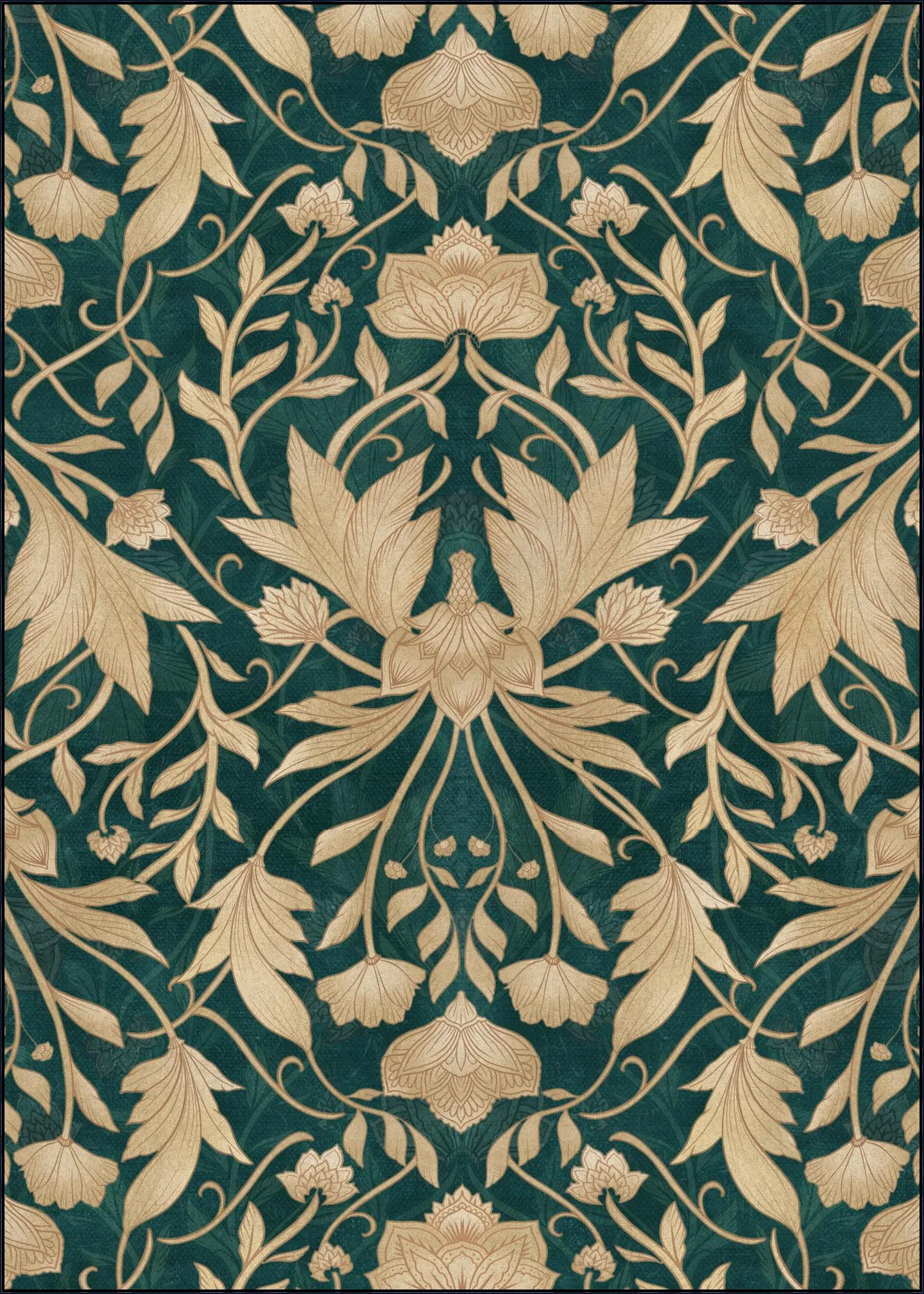 Morris Vintage Floral Damask Teal Gold
