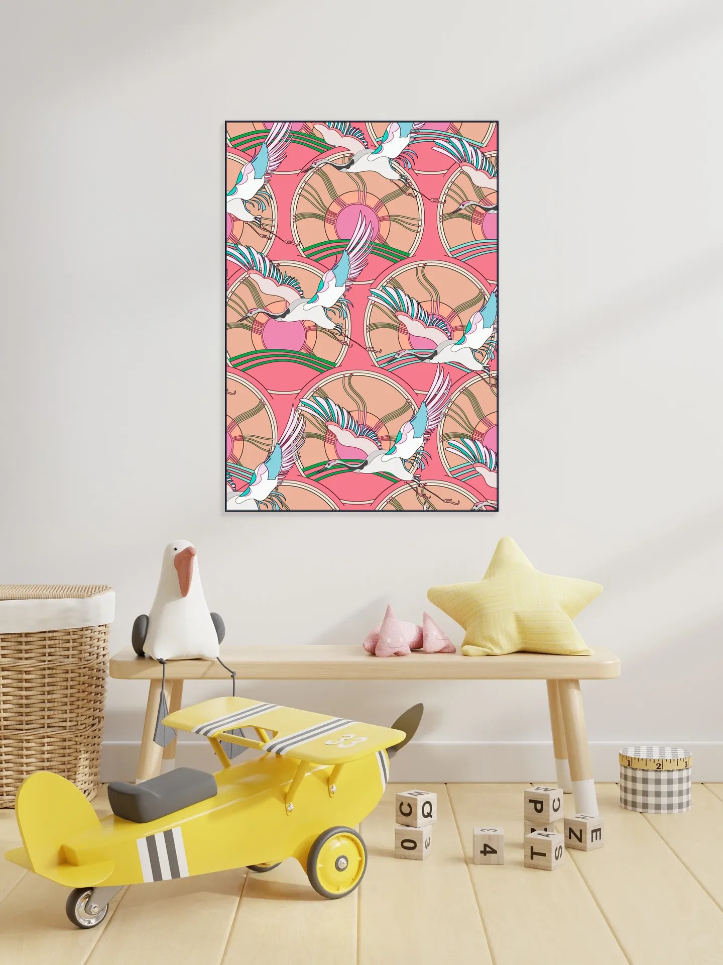 Crane Bird Pattern Pink