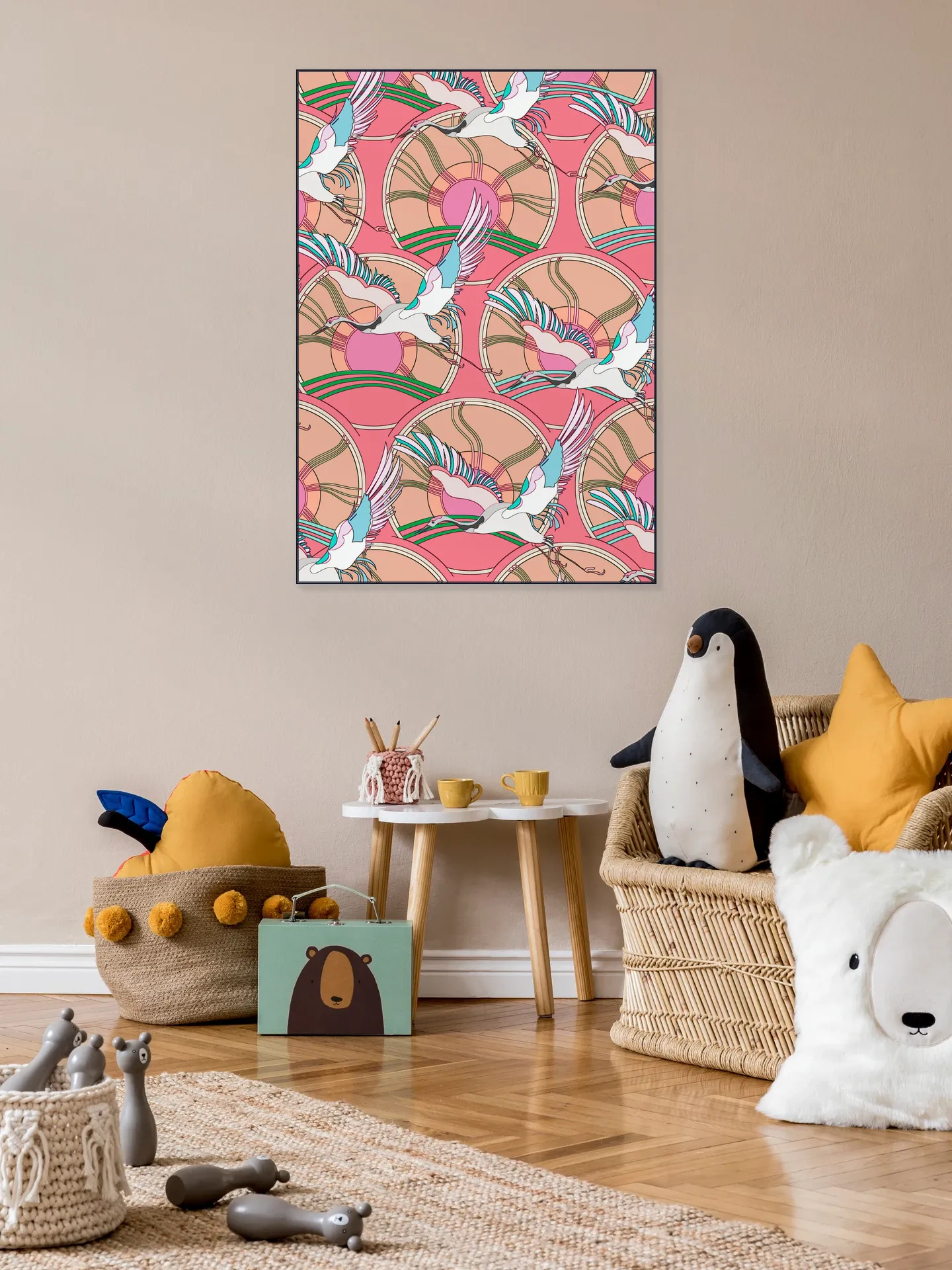 Crane Bird Pattern Pink