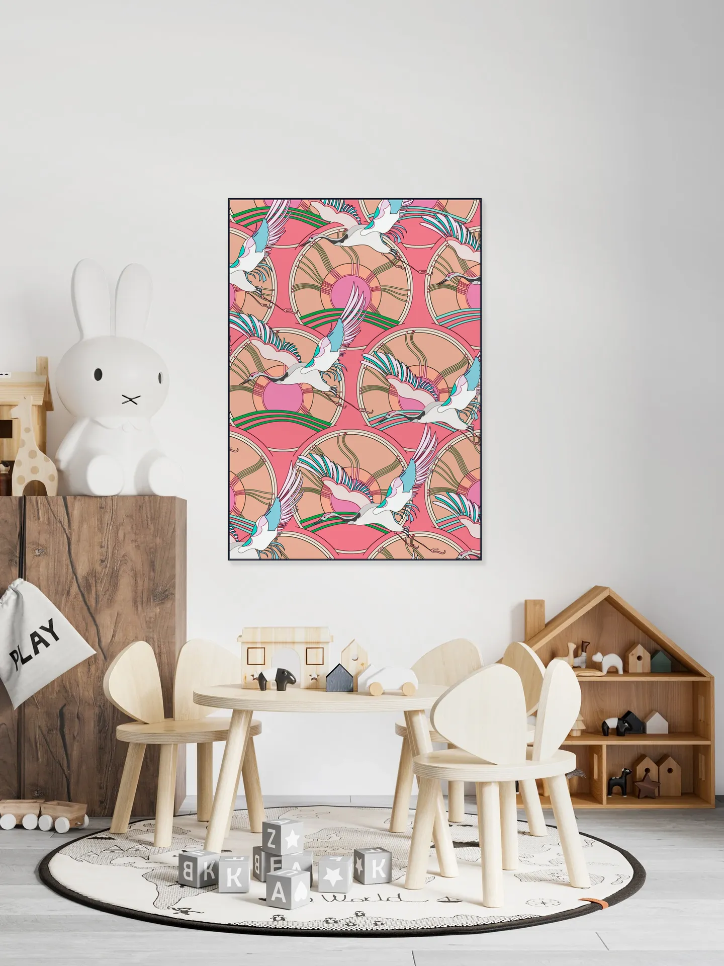 Crane Bird Pattern Pink