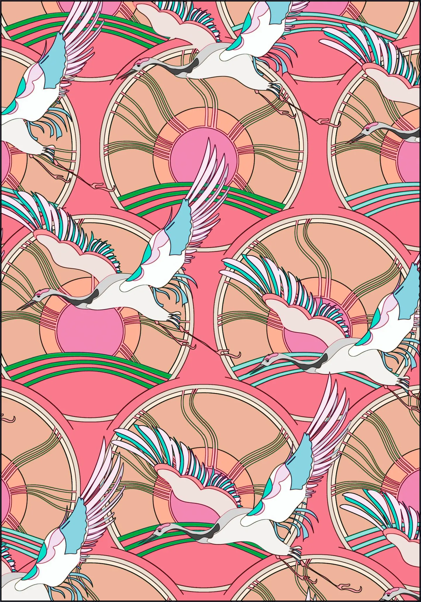 Crane Bird Pattern Pink