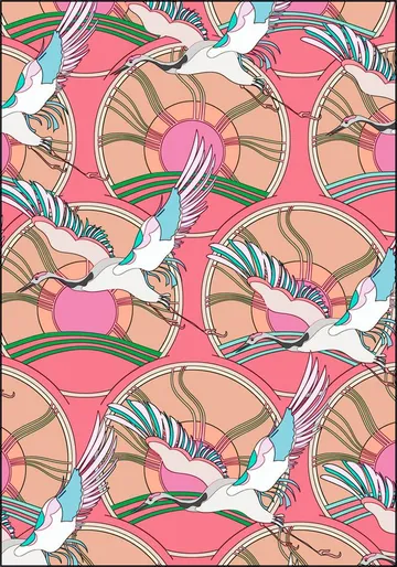 Crane Bird Pattern Pink