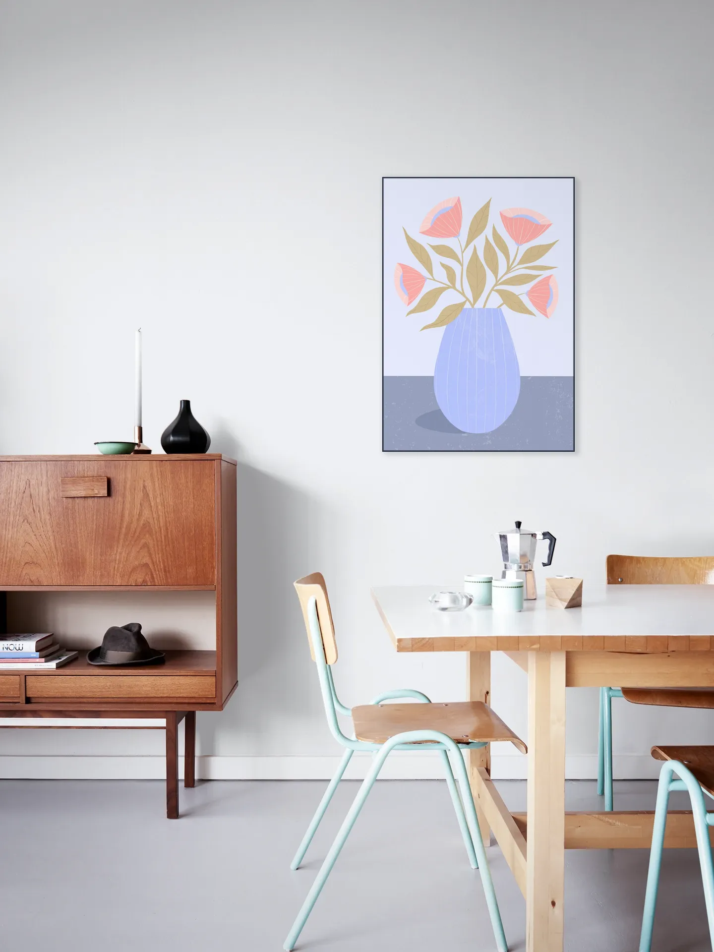 Peach Flowers in Blue Vase