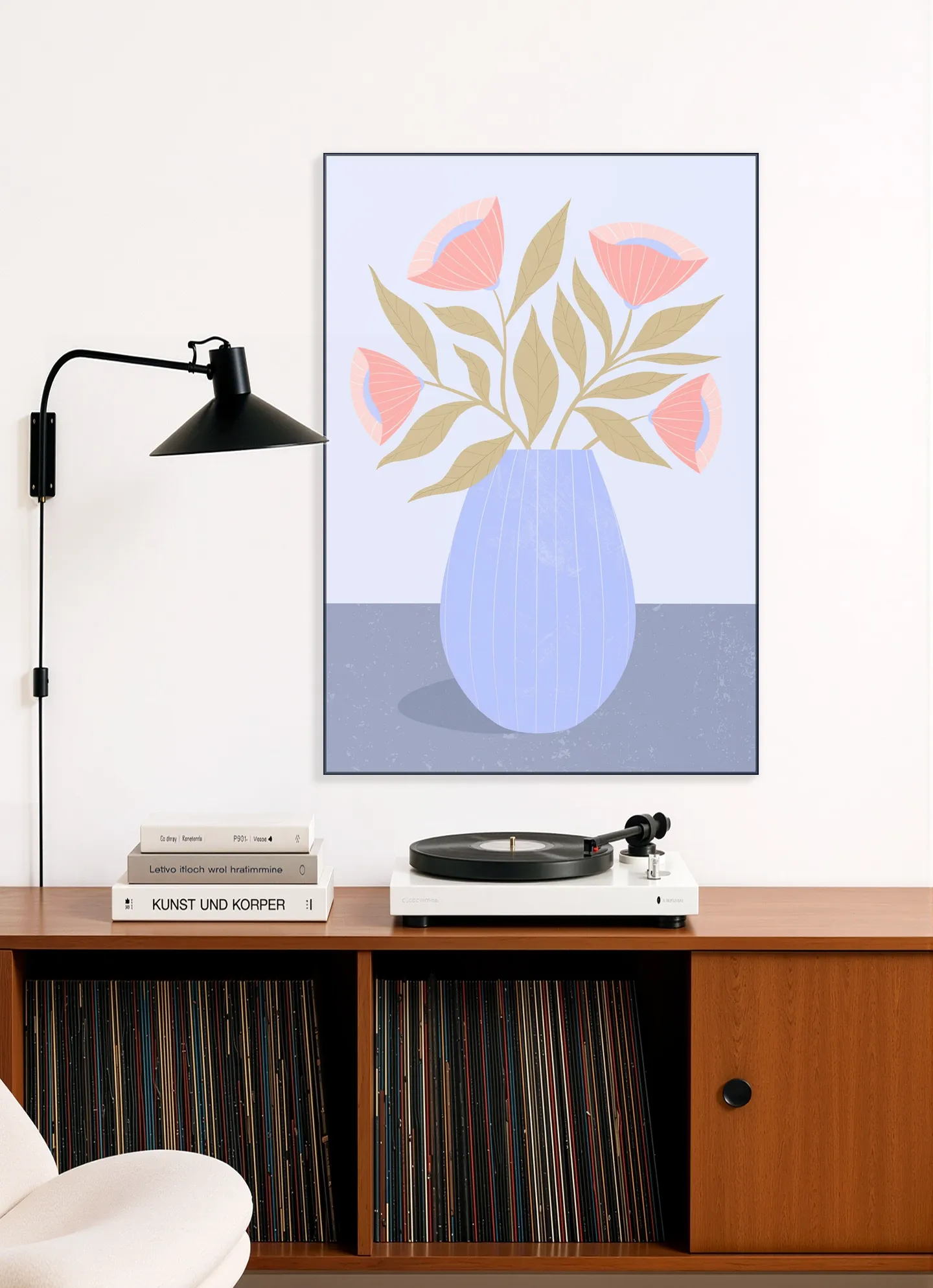 Peach Flowers in Blue Vase