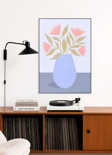 Peach Flowers in Blue Vase