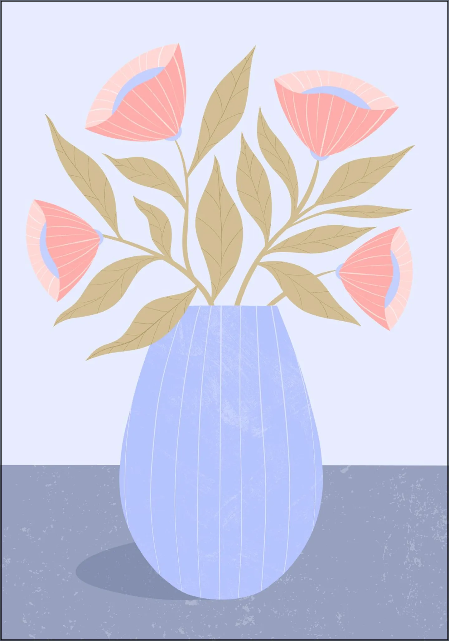 Peach Flowers in Blue Vase