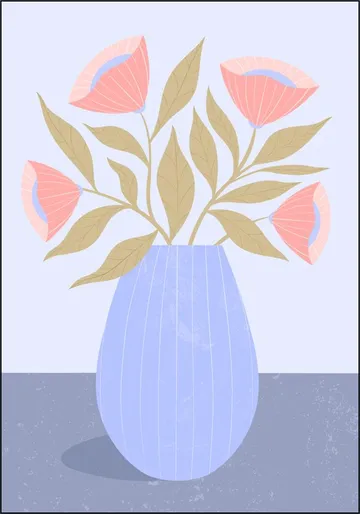Peach Flowers in Blue Vase