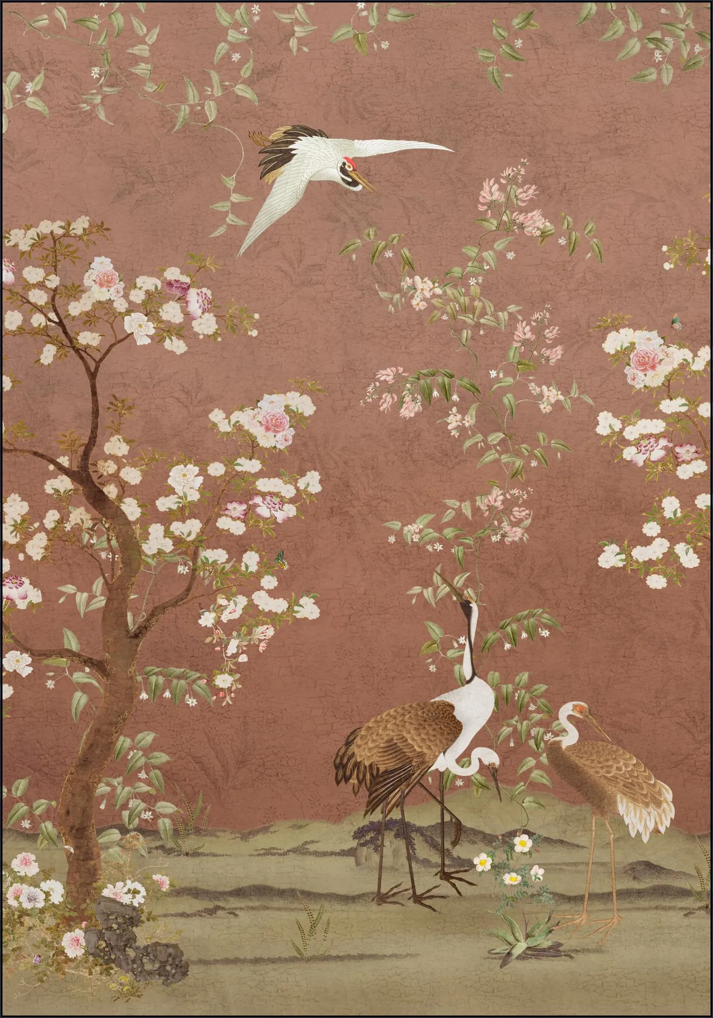 Chinoiserie Birds And Blossom Trees Terracotta