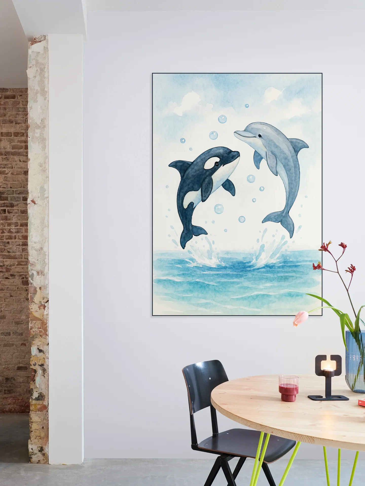 Dolphin and Orca Playing Together in the Sea