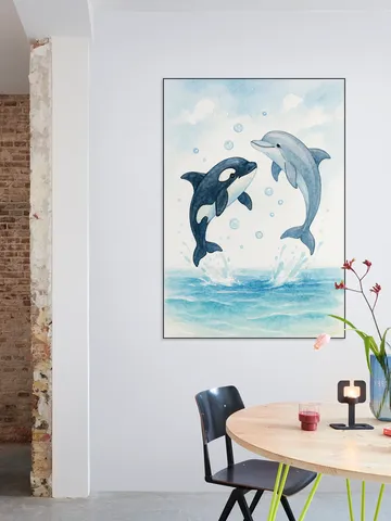 Dolphin and Orca Playing Together in the Sea