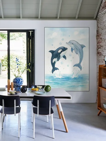 Dolphin and Orca Playing Together in the Sea