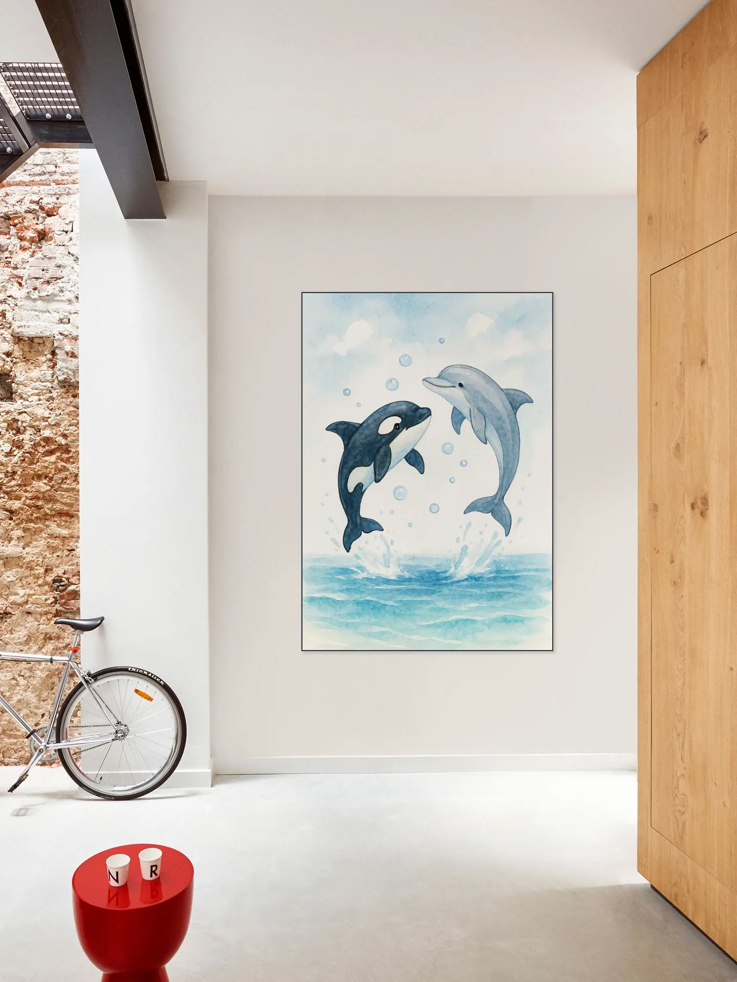 Dolphin and Orca Playing Together in the Sea