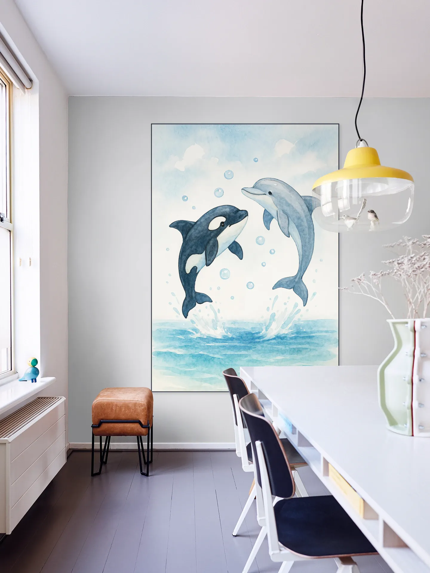 Dolphin and Orca Playing Together in the Sea