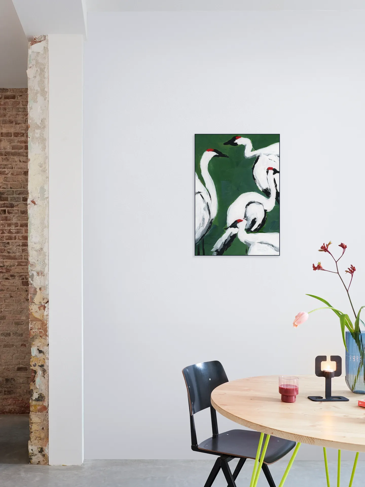 Cranes on Dark Green