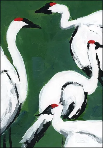 Cranes on Dark Green