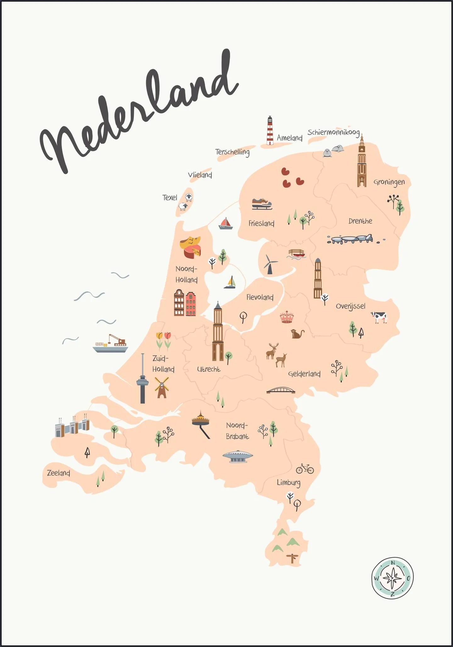 The Netherlands Kids Map beige