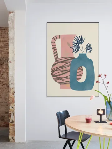 Still life with blue and pink vase