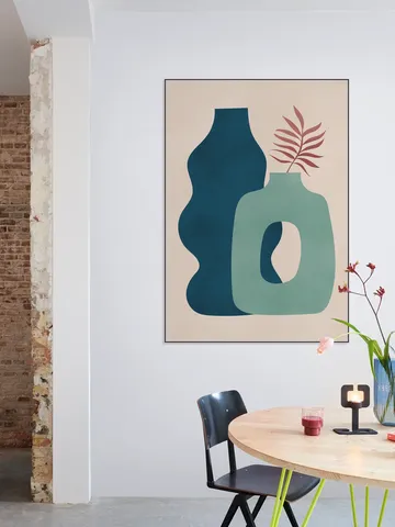 Minimalist Design with Blue and Green Vases