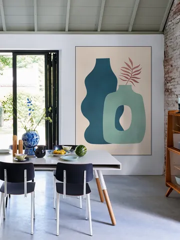 Minimalist Design with Blue and Green Vases