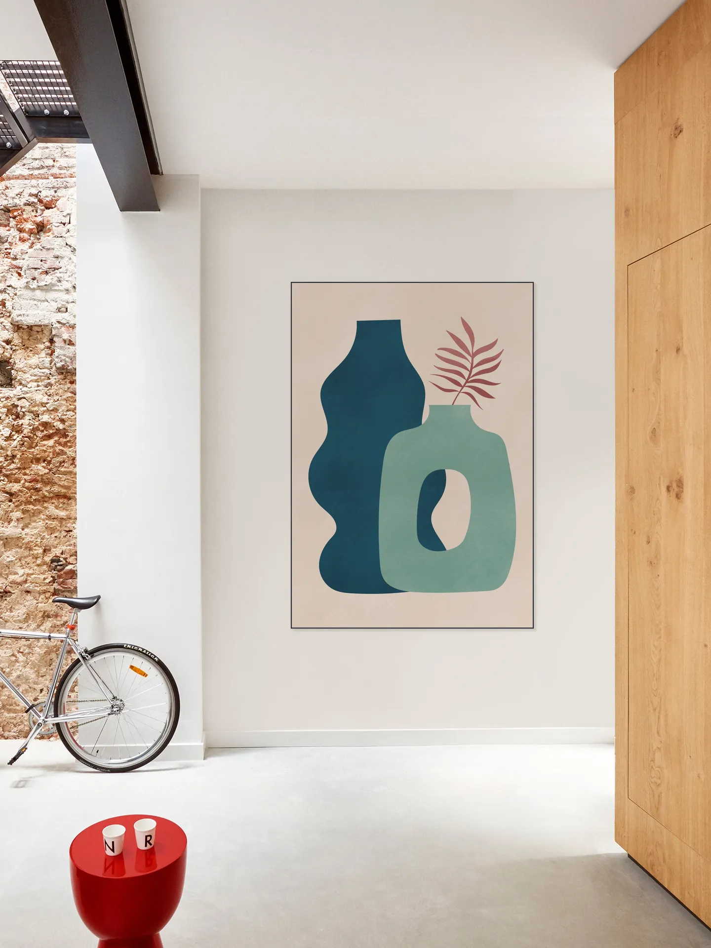 Minimalist Design with Blue and Green Vases