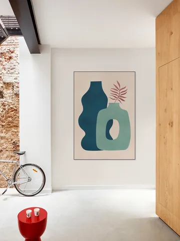 Minimalist Design with Blue and Green Vases