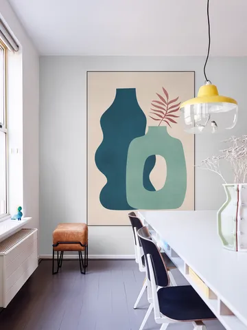 Minimalist Design with Blue and Green Vases