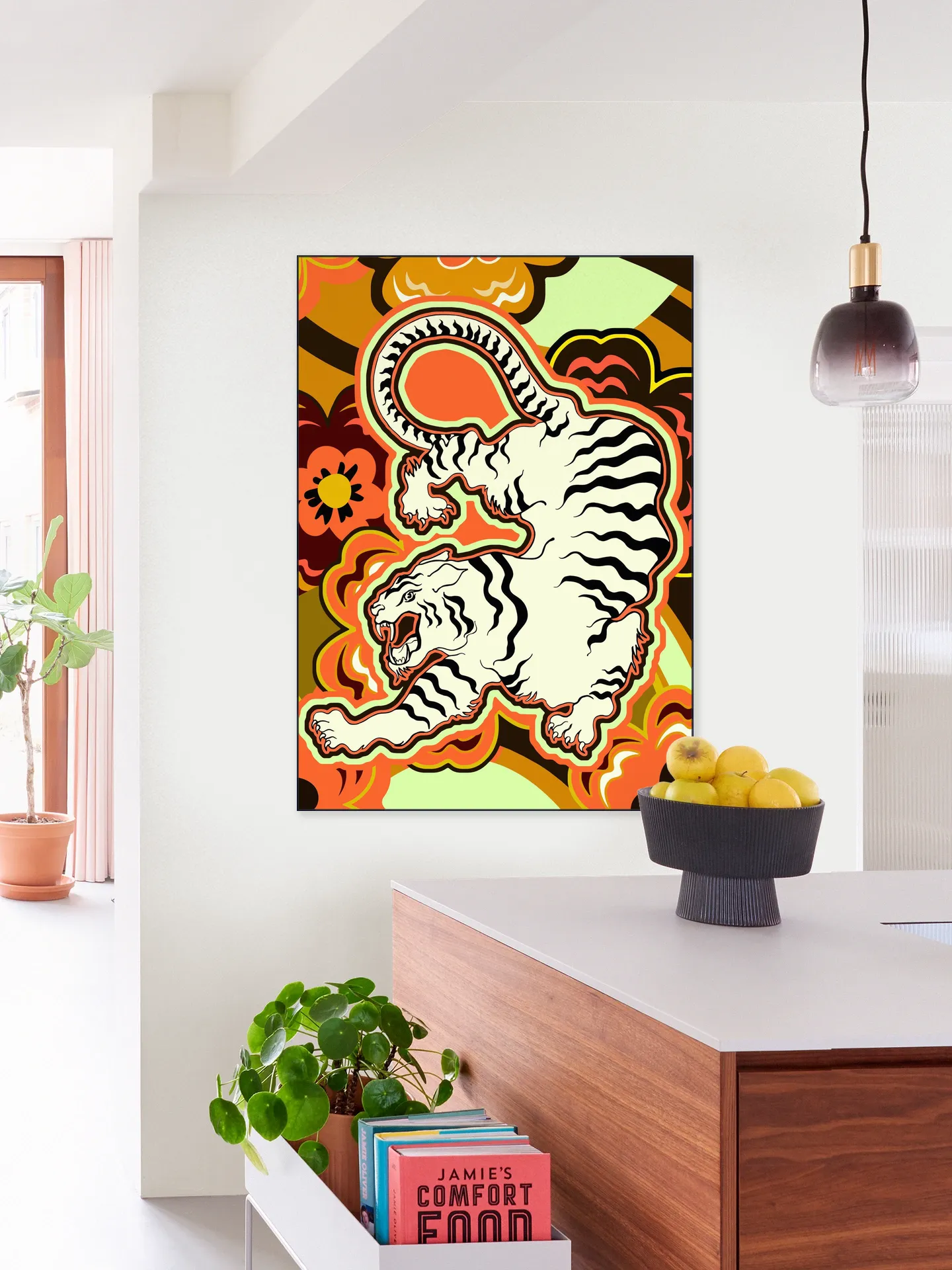 White Tiger Japanese Flowers Ochre Orange