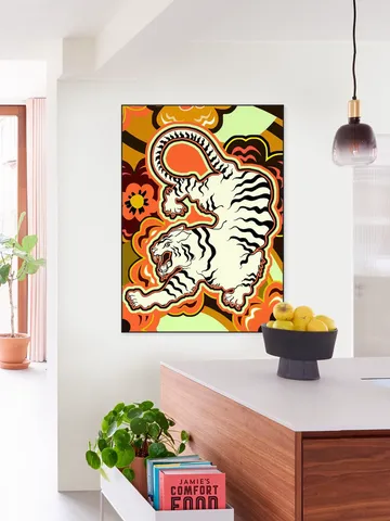 White Tiger Japanese Flowers Ochre Orange