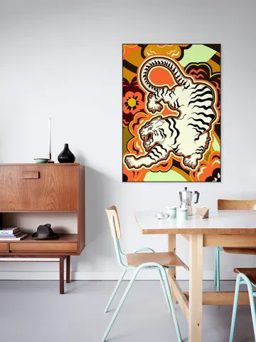 White Tiger Japanese Flowers Ochre Orange