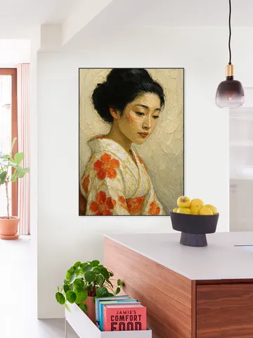 Japanese Woman in Kimono with Flowers