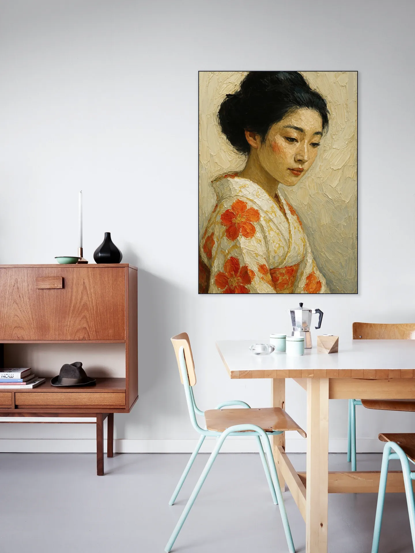 Japanese Woman in Kimono with Flowers