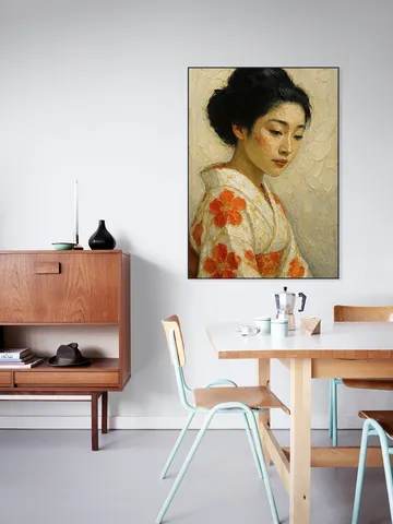 Japanese Woman in Kimono with Flowers