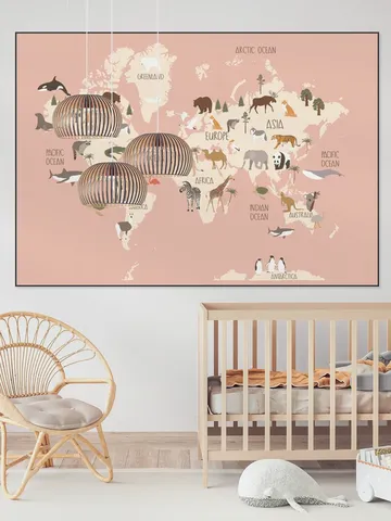 Nursery World Map (Pink)