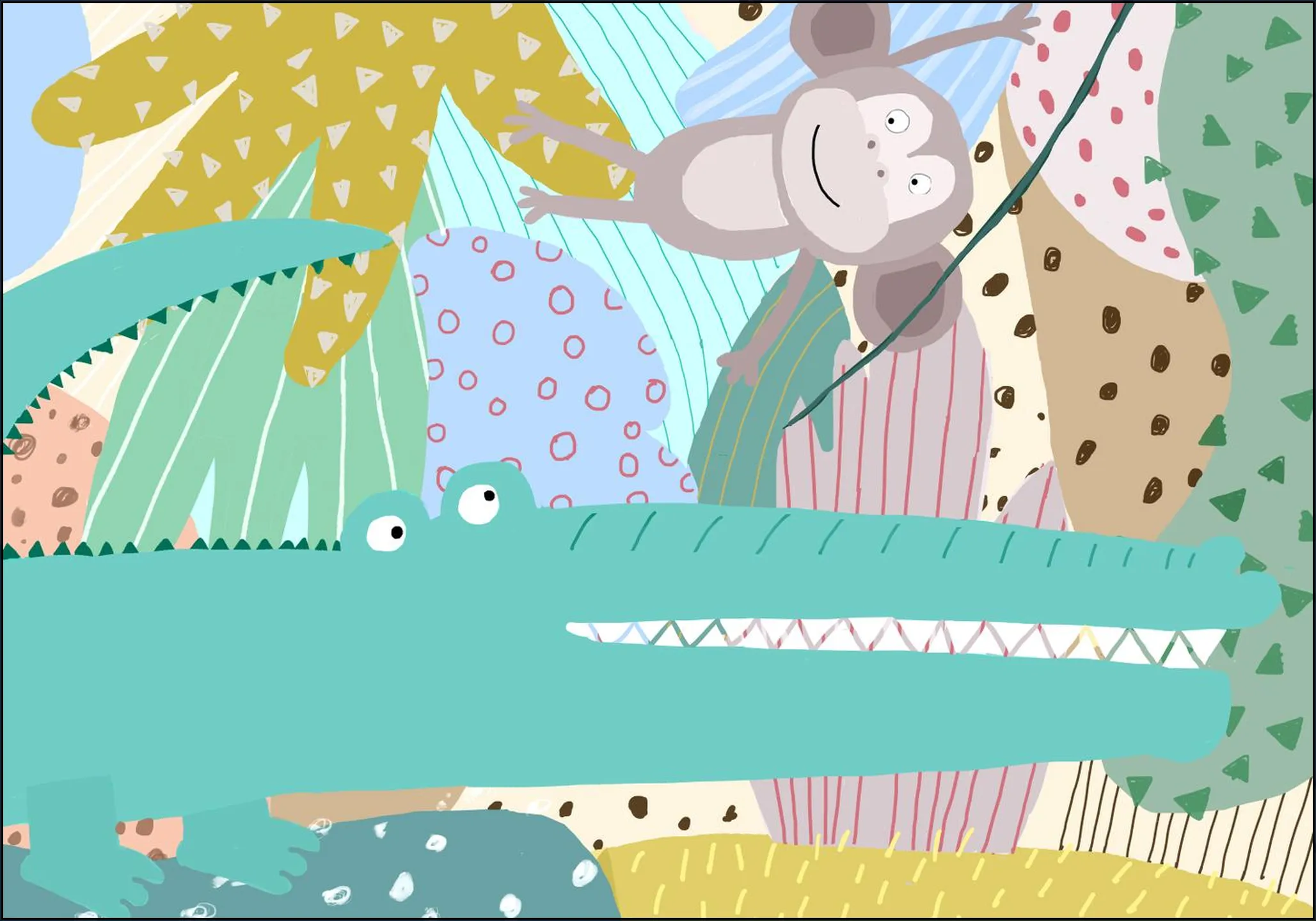 Funny Crocodile with Cheeky Monkey in Jungle