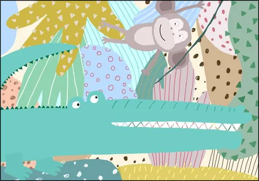 Funny Crocodile with Cheeky Monkey in Jungle
