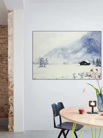 Snowfall at the Remote Wooden Cabin