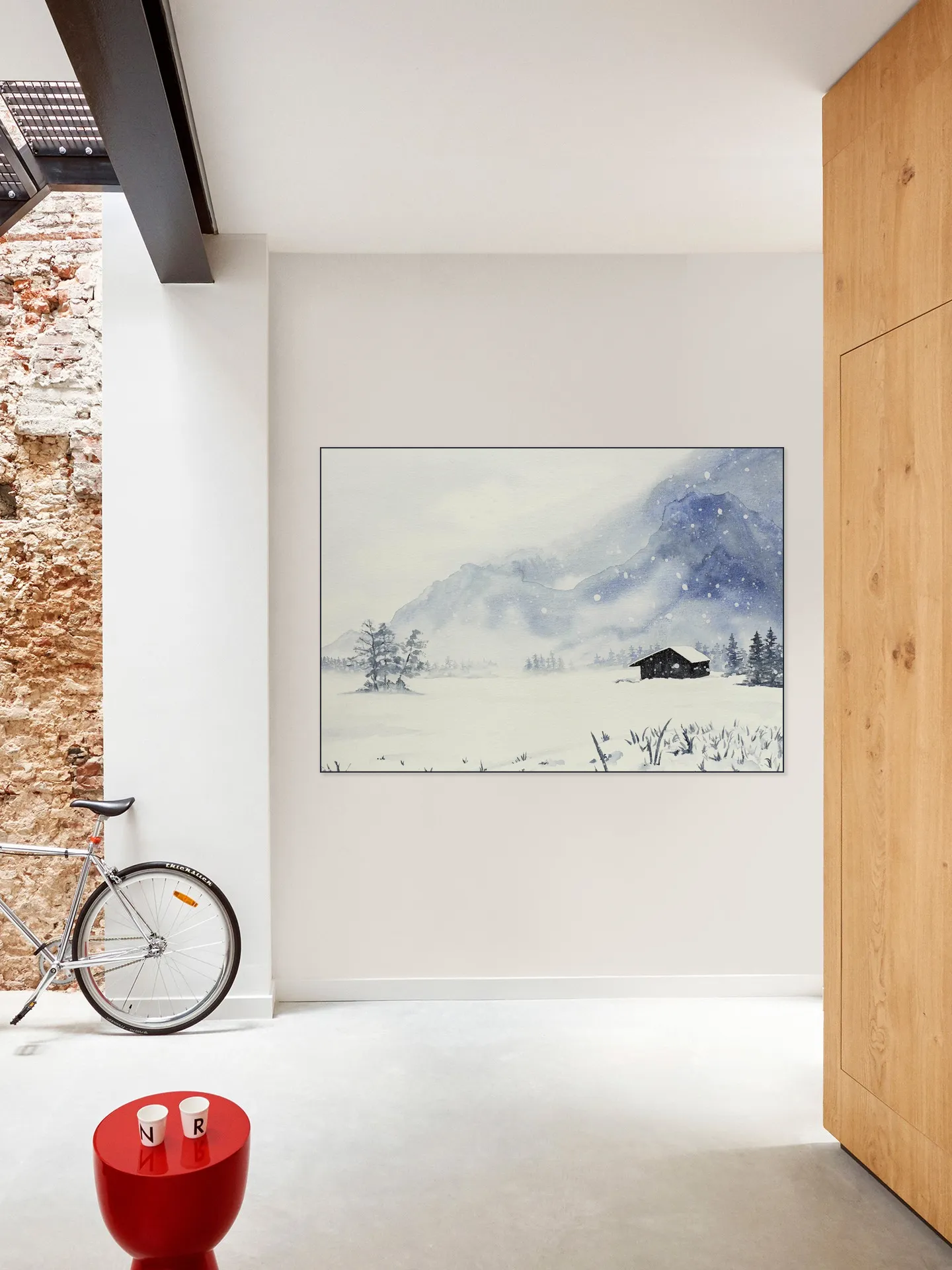 Snowfall at the Remote Wooden Cabin