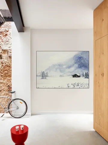 Snowfall at the Remote Wooden Cabin