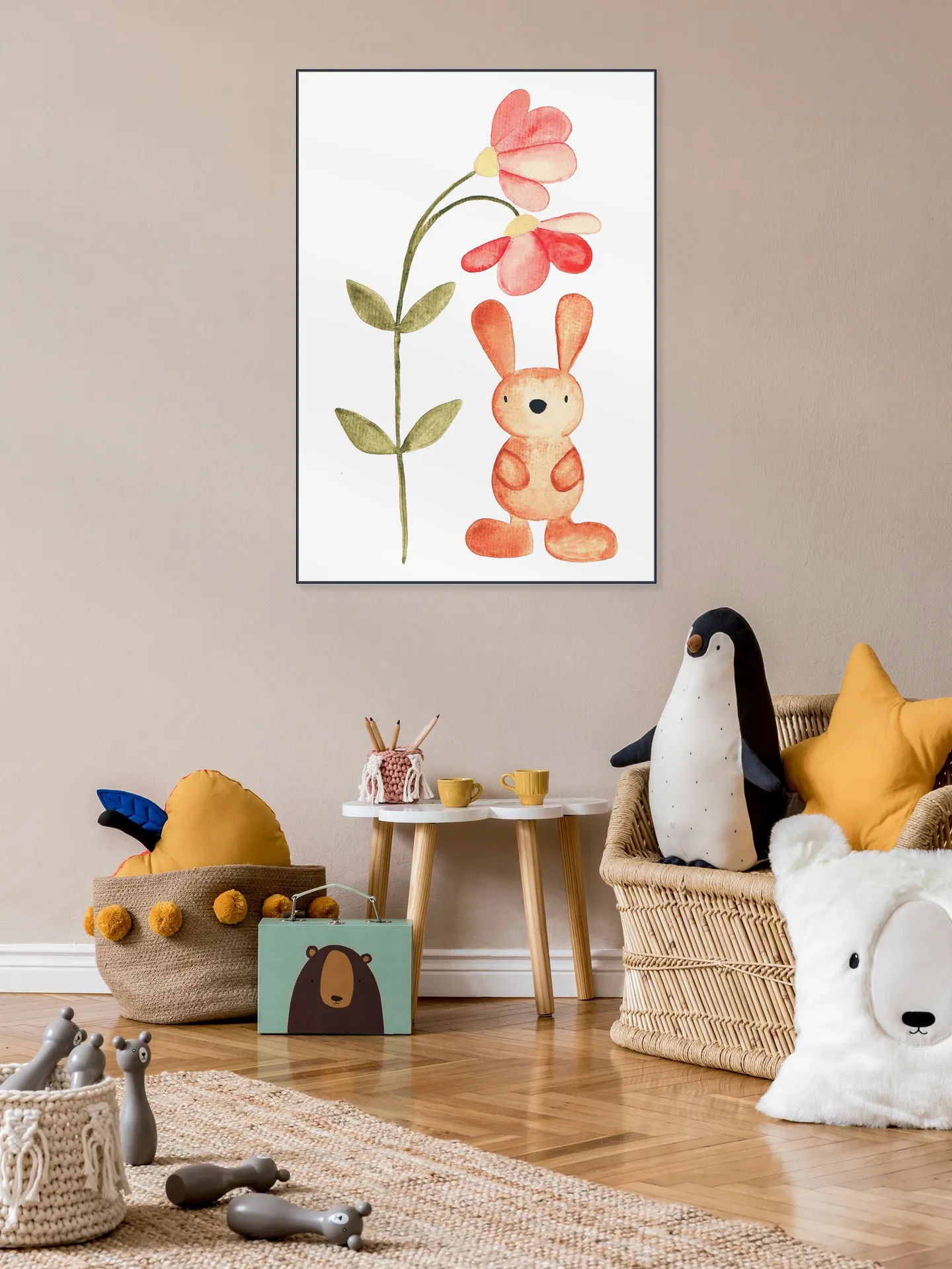 Flower and Bunny Watercolor