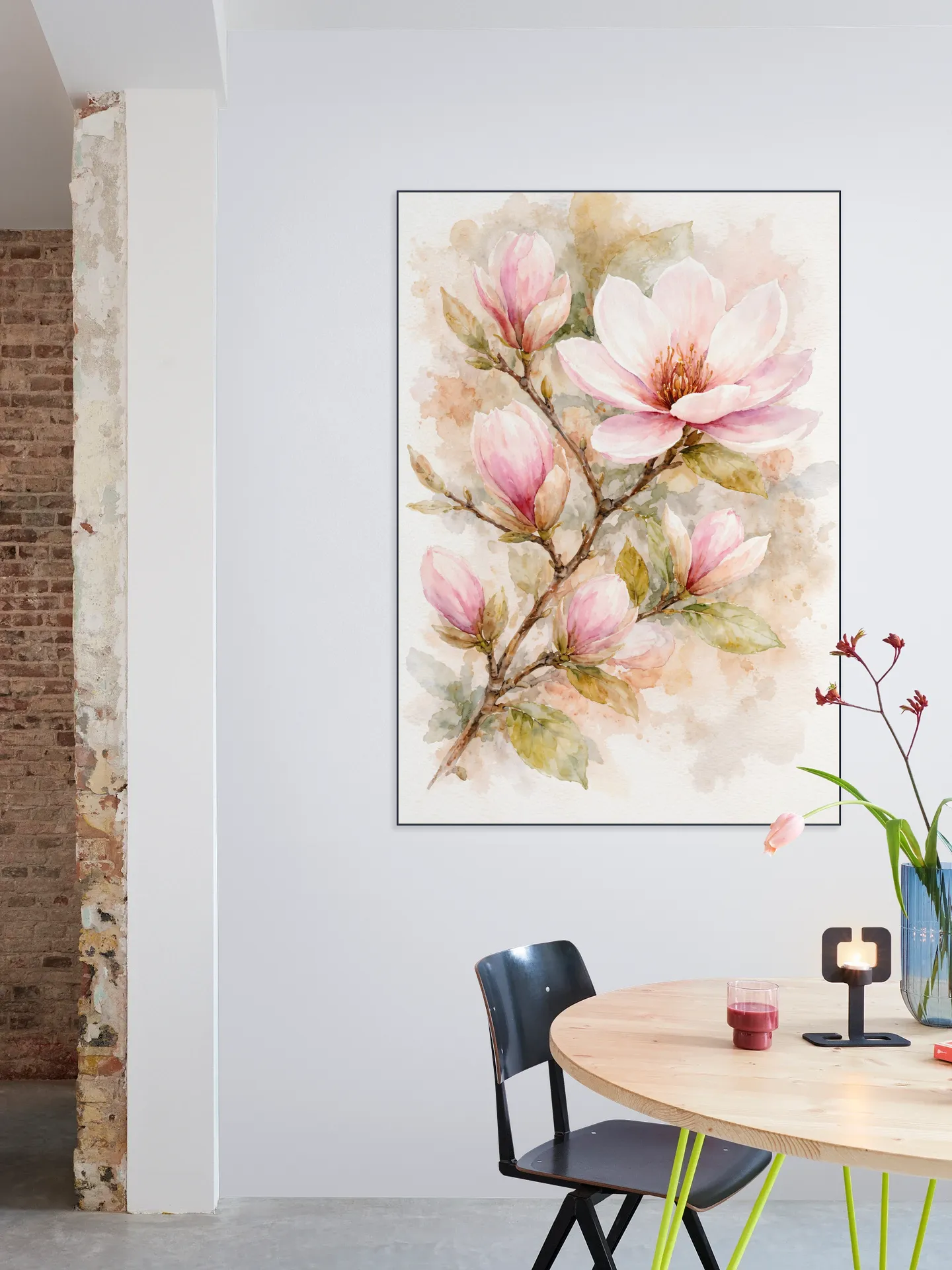 Magnolia Branch with Pink Blossoms