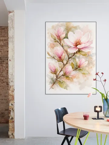 Magnolia Branch with Pink Blossoms