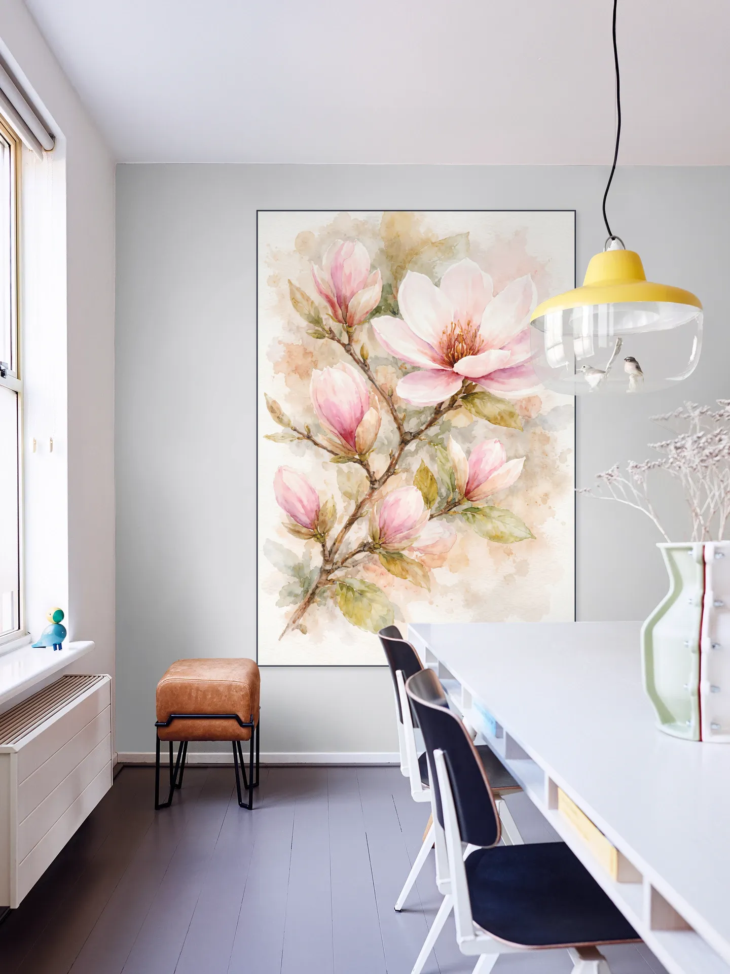 Magnolia Branch with Pink Blossoms