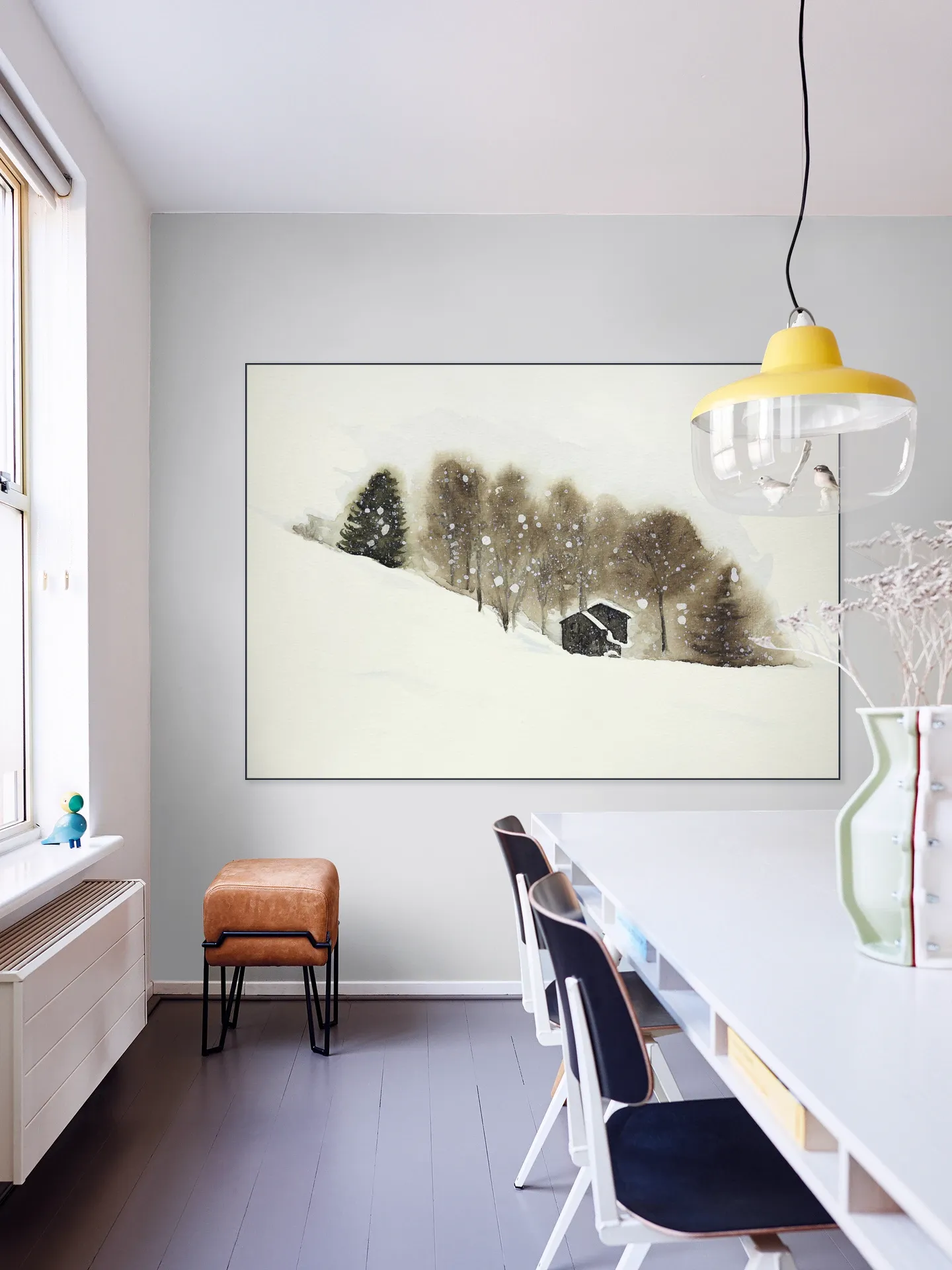 Ski Slope with Wooden Cabins