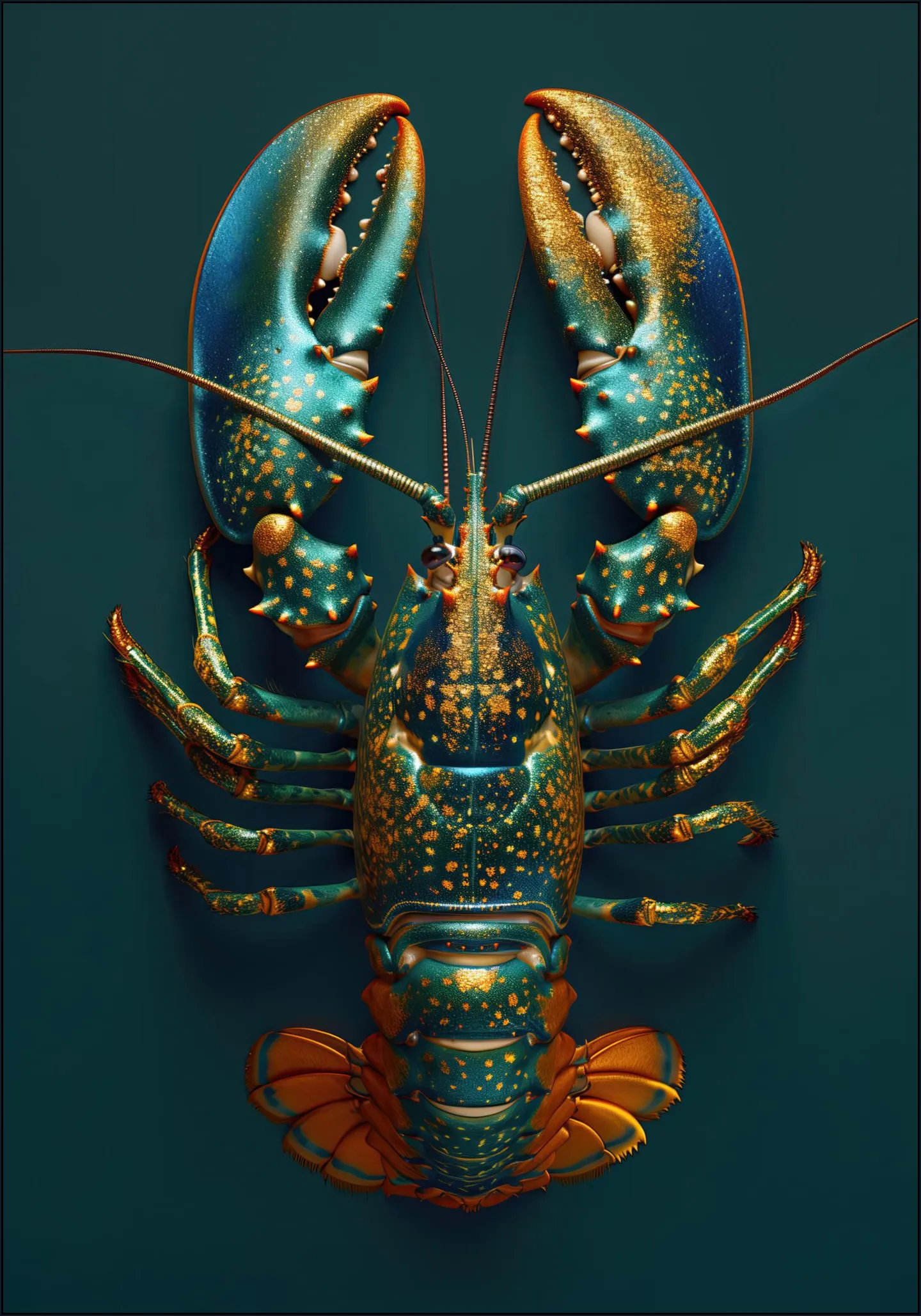 Green Petrol Lobster with Metallic Oil Effect