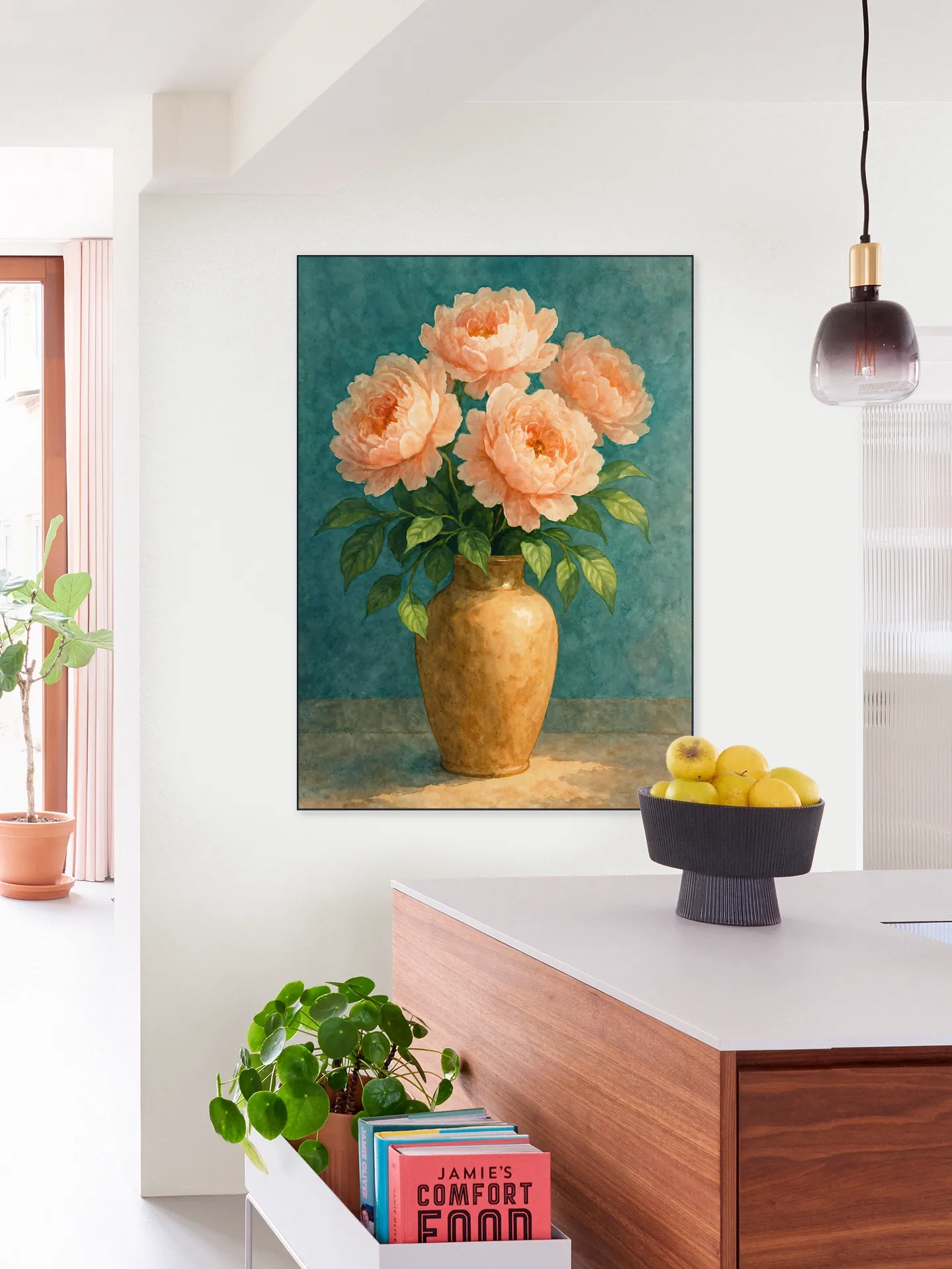 Aardewerk Vaas met Roze Pioenrozen