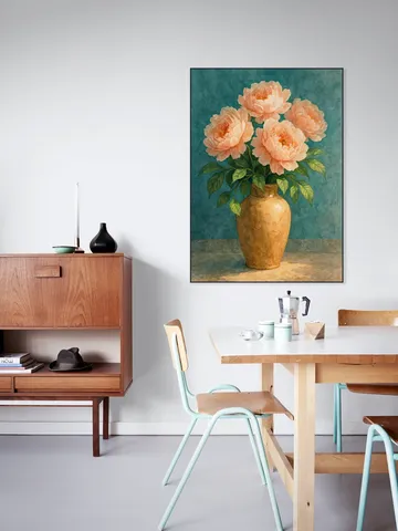 Aardewerk Vaas met Roze Pioenrozen